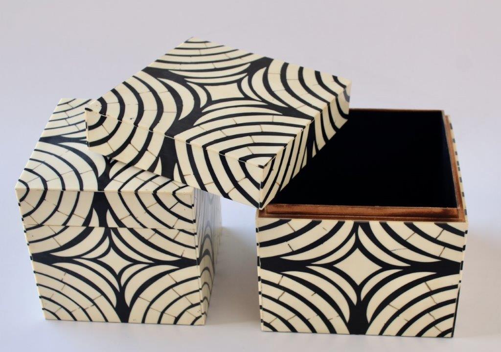Set Of 2 Cream & Black Decorative Boxes